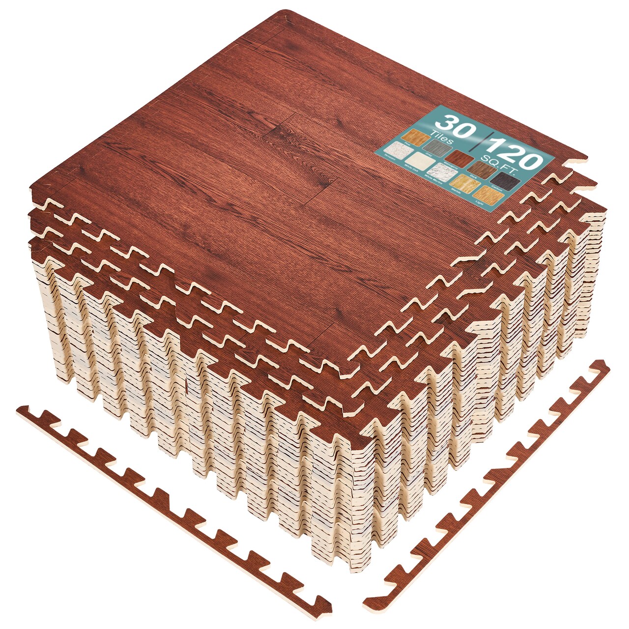 Sorbus Wood Grain Floor Tiles Foam Mat EVA Interlocking Mats Tile 3/8-Inch Thick Flooring Wood Puzzle Exercise Mats w/ Borders